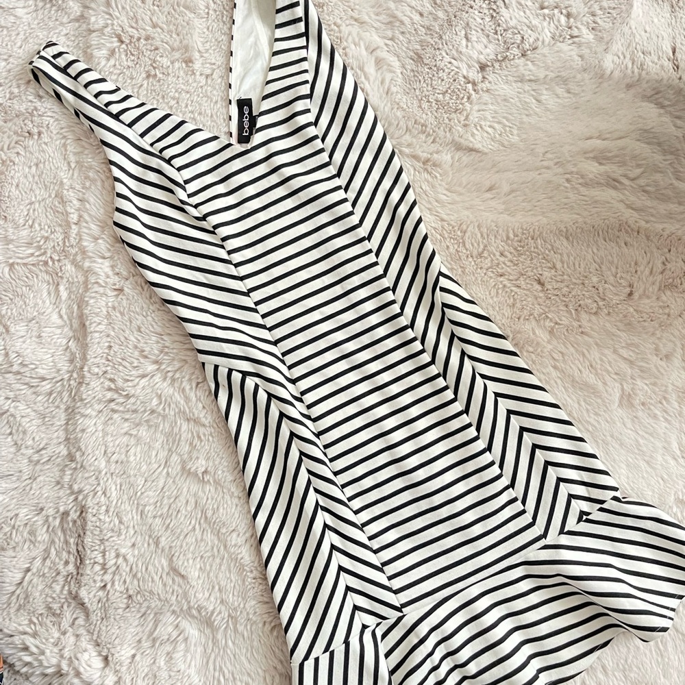 Bebe Black and White Striped Dress